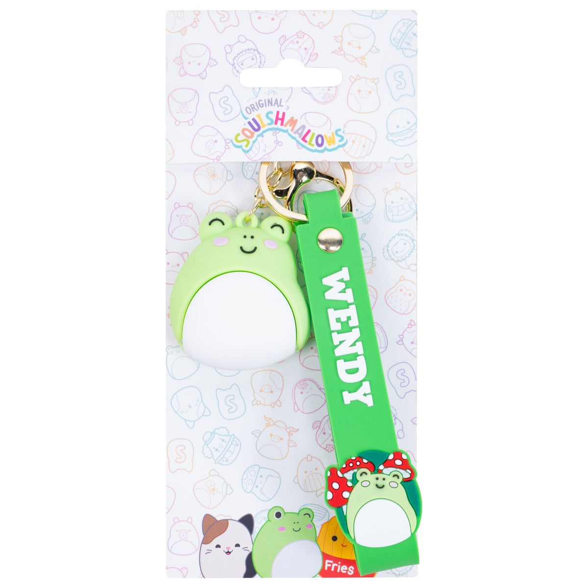 Squishmallows Wendy Wristlet Keyring 3D Keychain with Charm & PVC Wrist Strap.