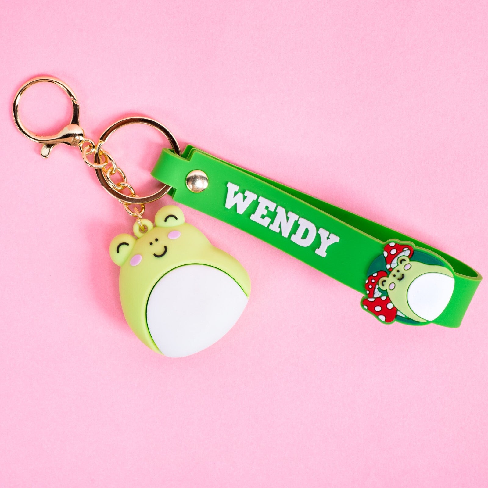 Squishmallows Wendy Wristlet Keyring 3D Keychain with Charm & PVC Wrist Strap.