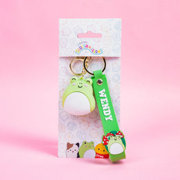 Squishmallows Wendy Wristlet Keyring 3D Keychain with Charm & PVC Wrist Strap.